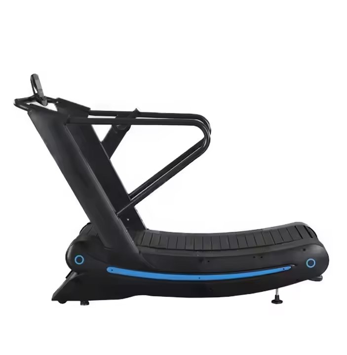 Curved Treadmill Side View with Dual Handrails