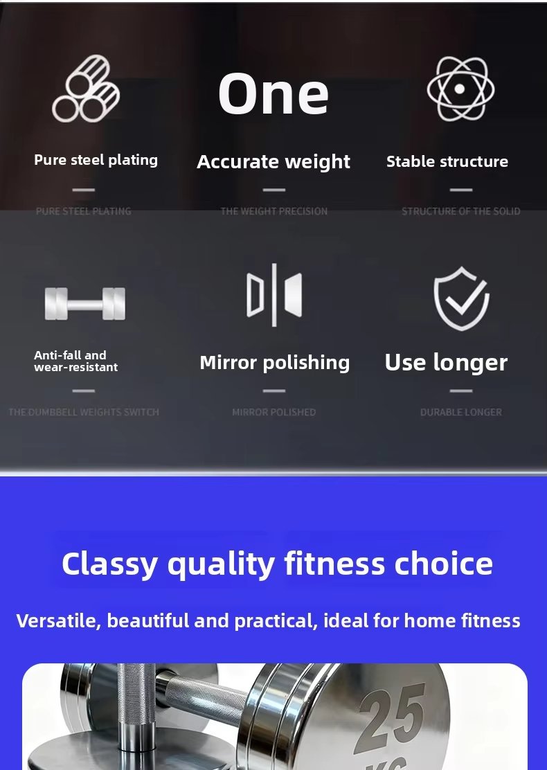Mirror Chrome Plated Pure Steel Dumbbell Set detail image 1
