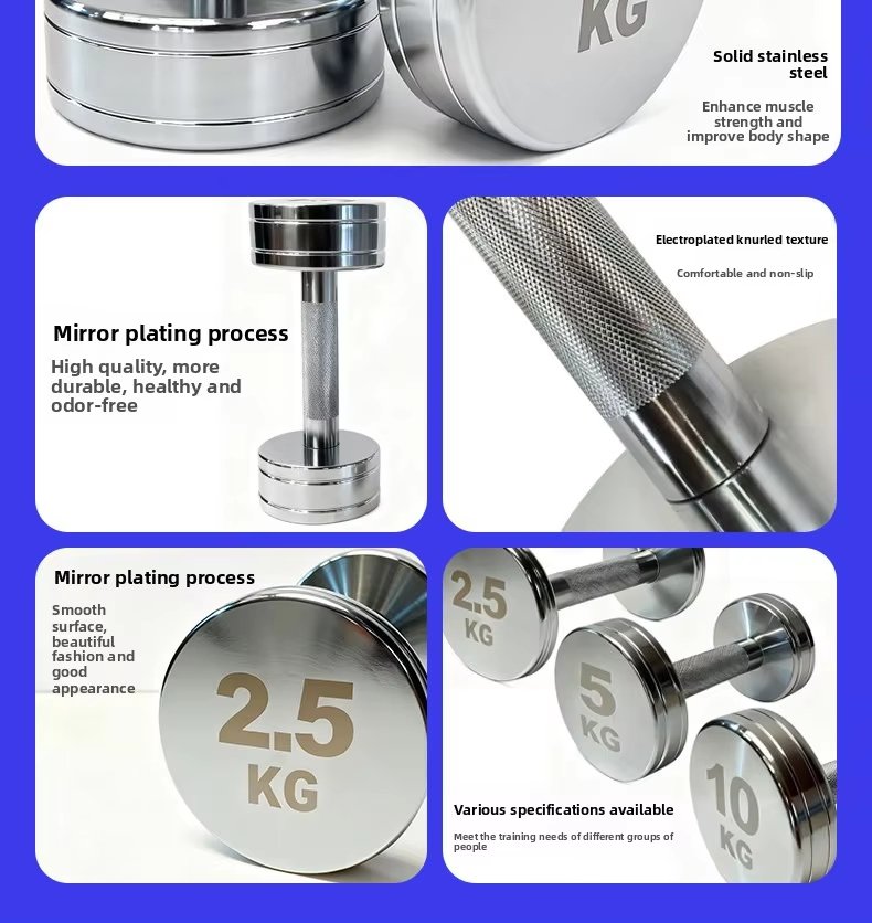 Mirror Chrome Plated Pure Steel Dumbbell Set detail image 2