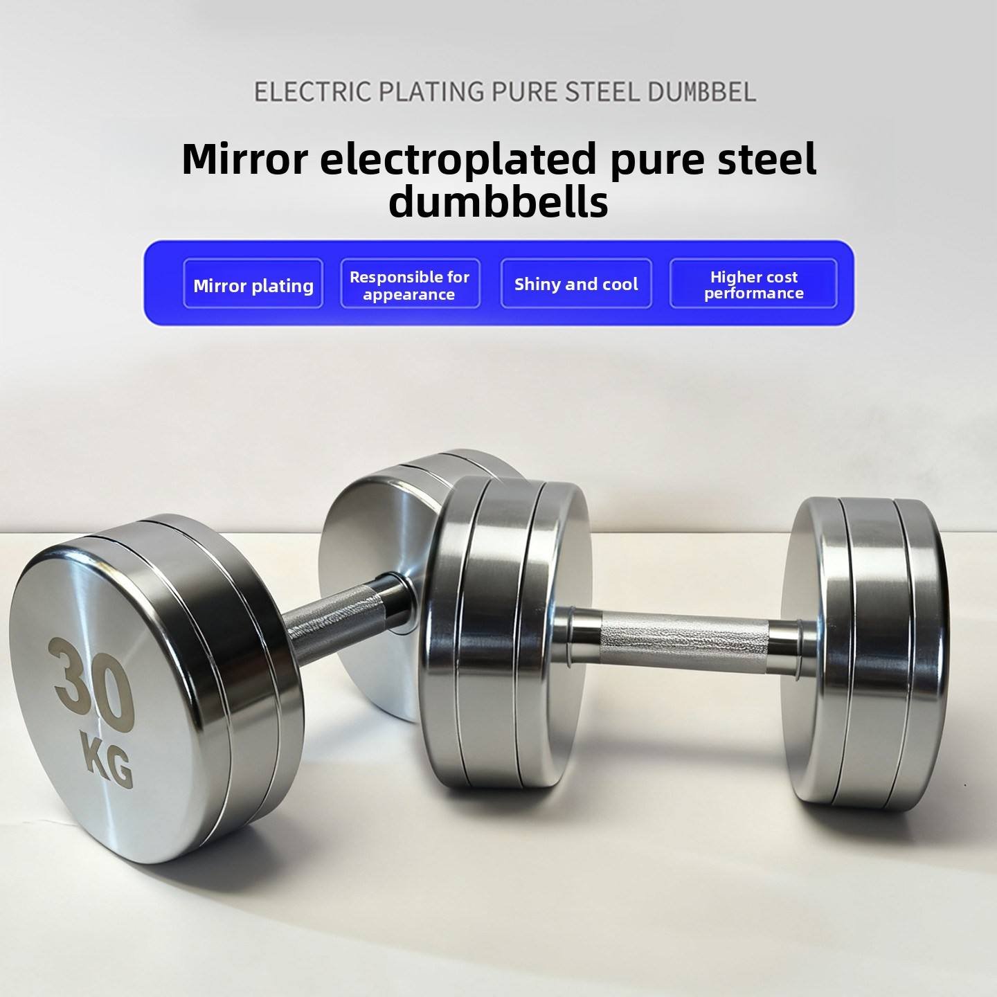 Product gallery image - Mirror Chrome Plated Pure Steel Dumbbell Set
