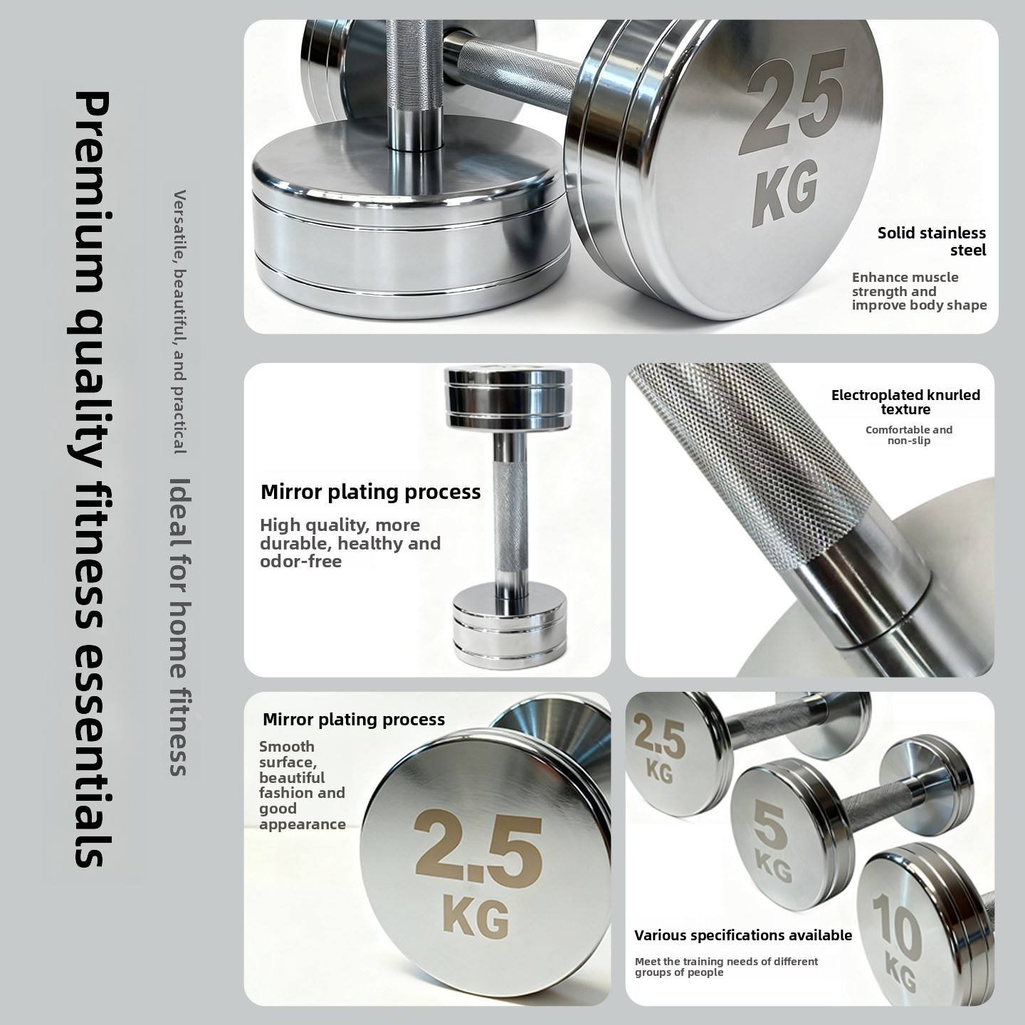 Product gallery image - Mirror Chrome Plated Pure Steel Dumbbell Set